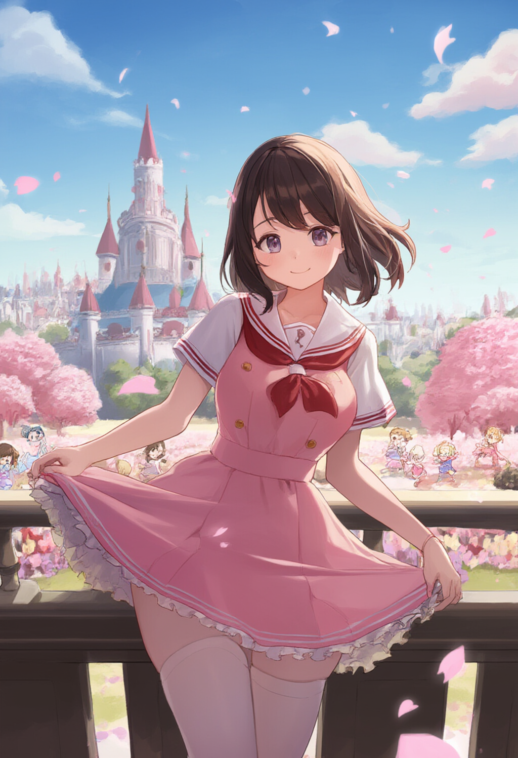 Amidst a luxurious palace garden