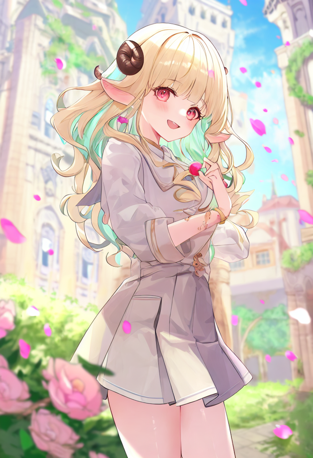 Amidst a luxurious palace garden