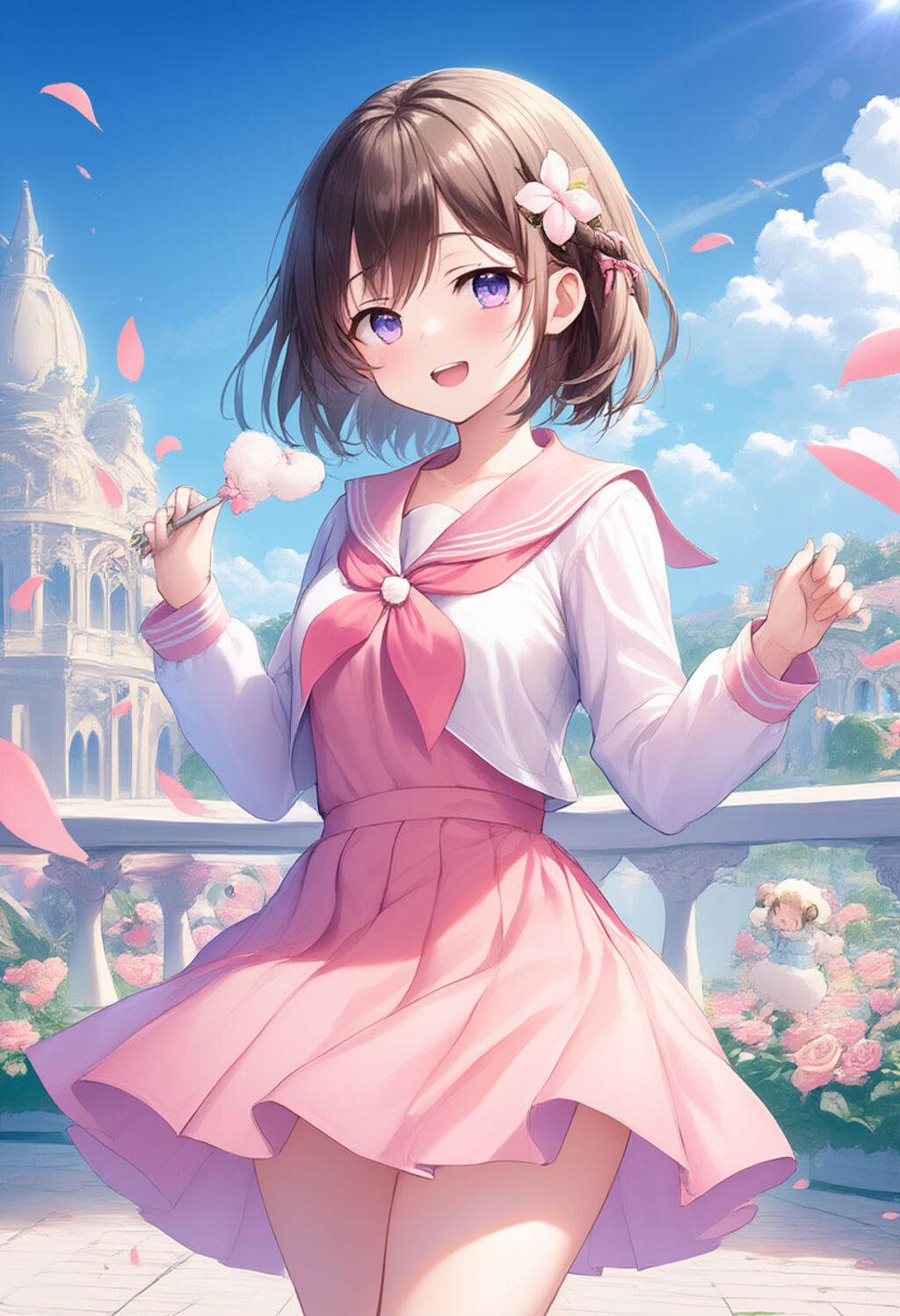 Amidst a luxurious palace garden