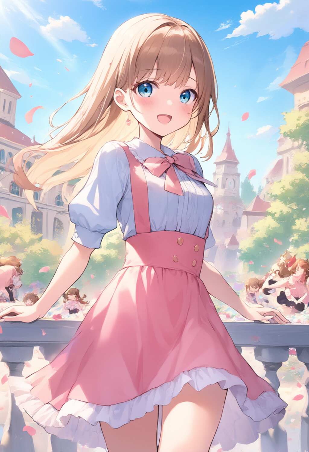 Amidst a luxurious palace garden