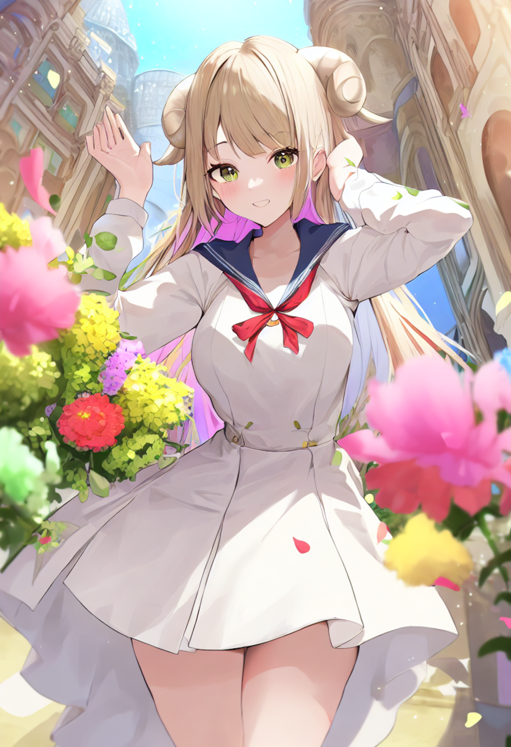 Amidst a luxurious palace garden