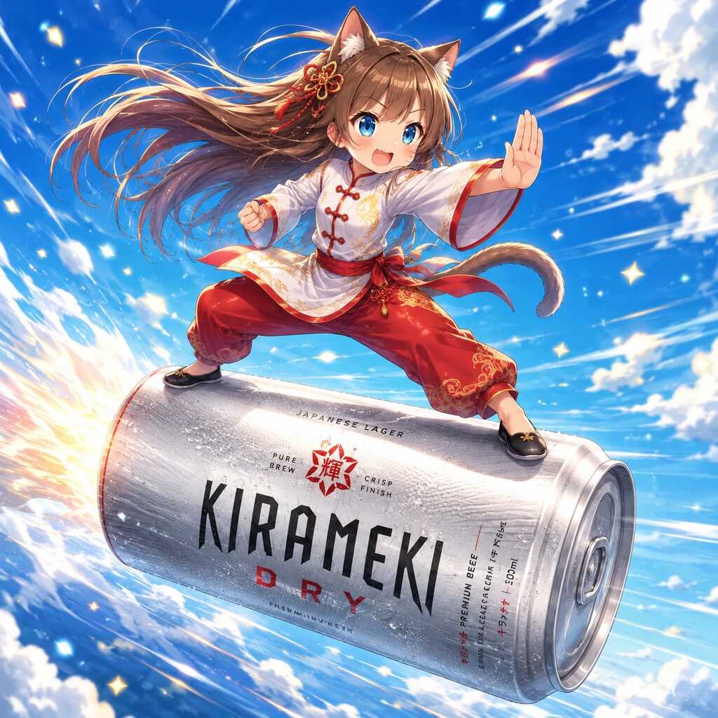 投げたビール缶に乗って空を移動する小さな女の子