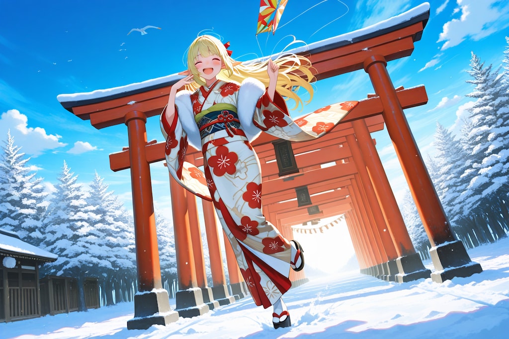 凧あげ？しているエルフの女の子