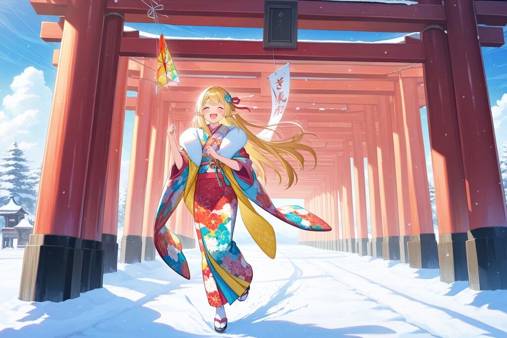 凧あげ？しているエルフの女の子