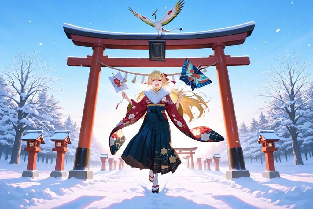 凧あげ？しているエルフの女の子