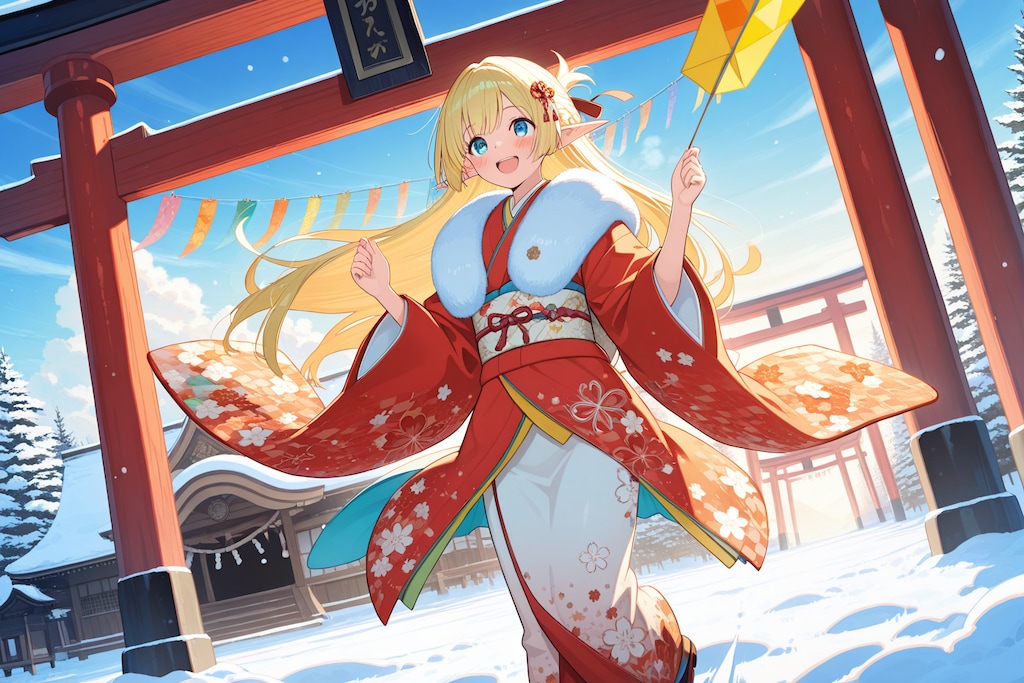 凧あげ？しているエルフの女の子