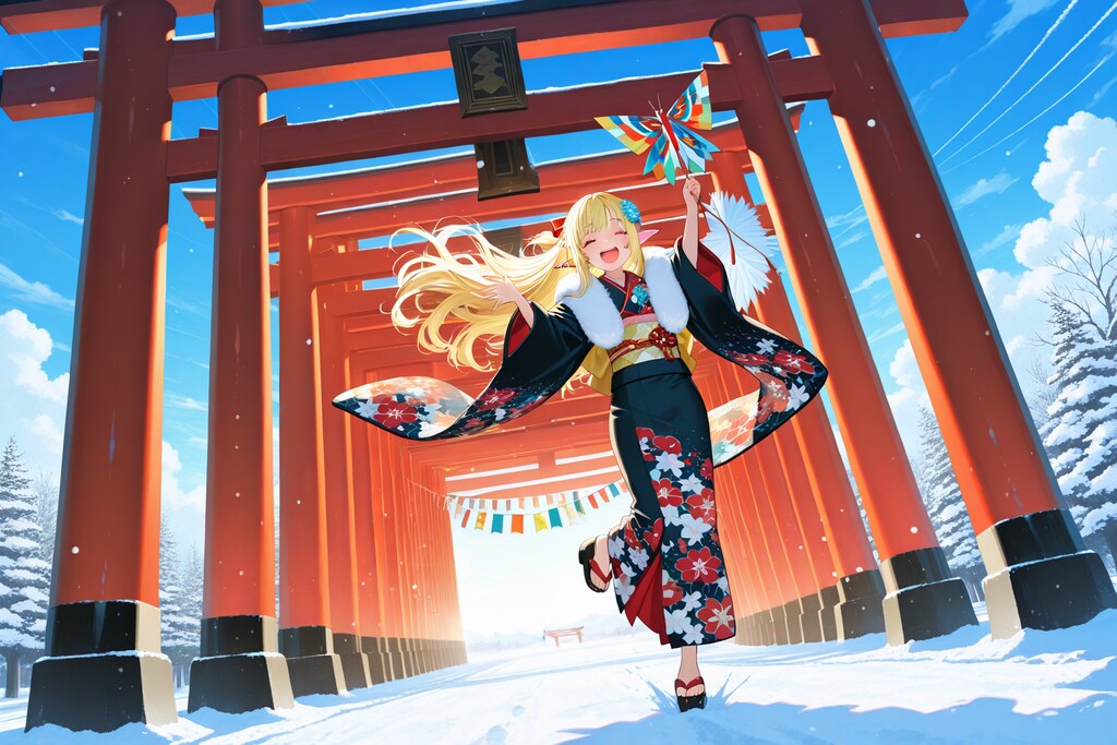 凧あげ？しているエルフの女の子