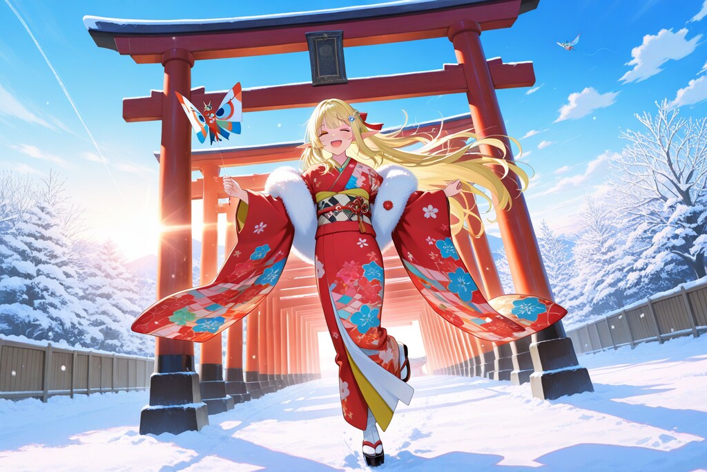 凧あげ？しているエルフの女の子