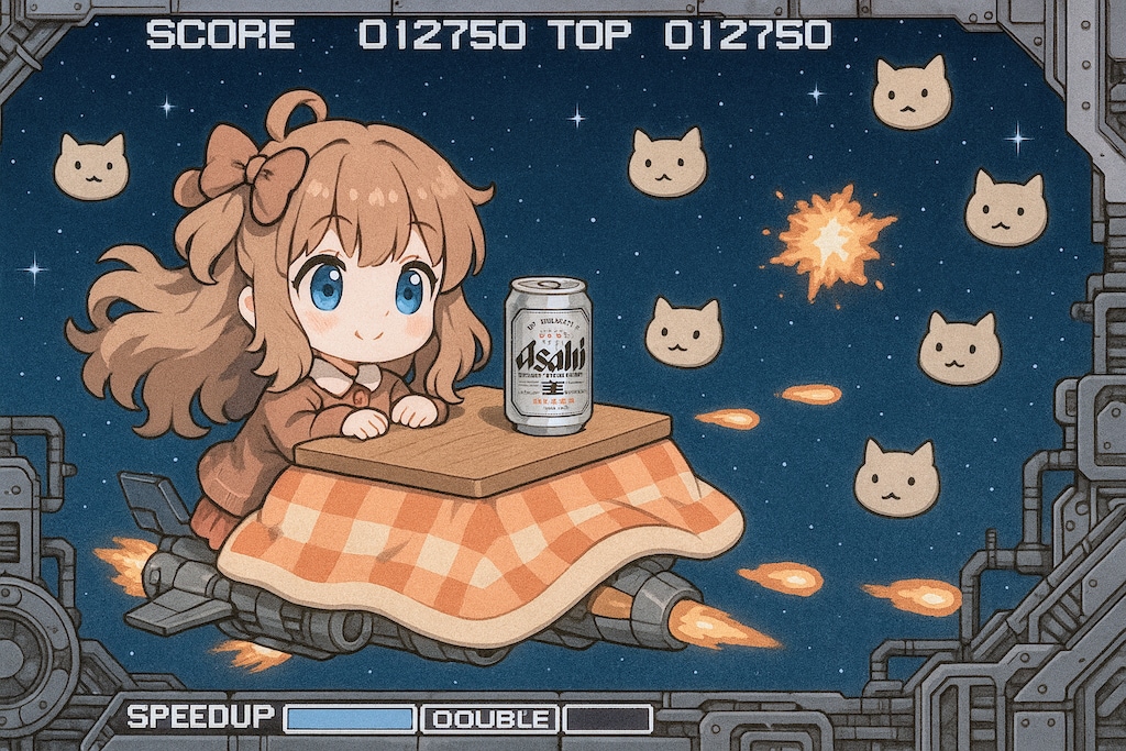 ネコをこたつ型戦闘機で撃ち落とす小さな女の子