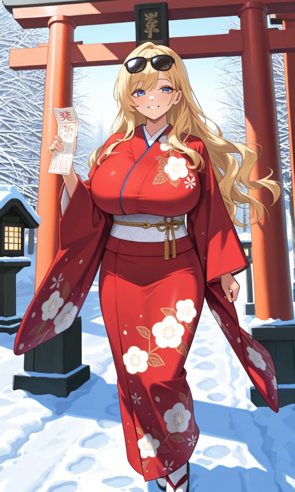 神社でおみくじ