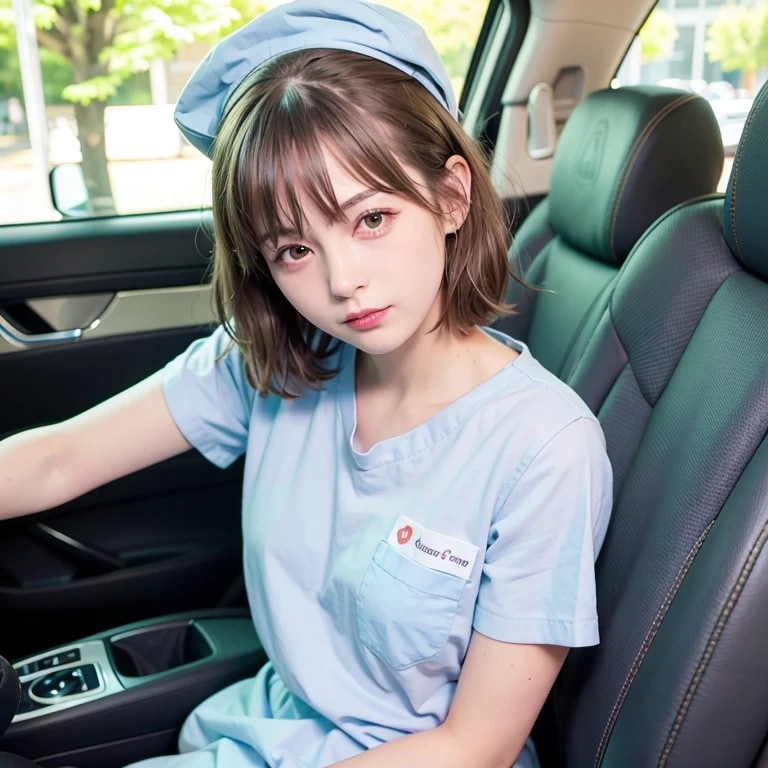 茶髪ボブで車内の美女 | の人気AIイラスト・グラビア