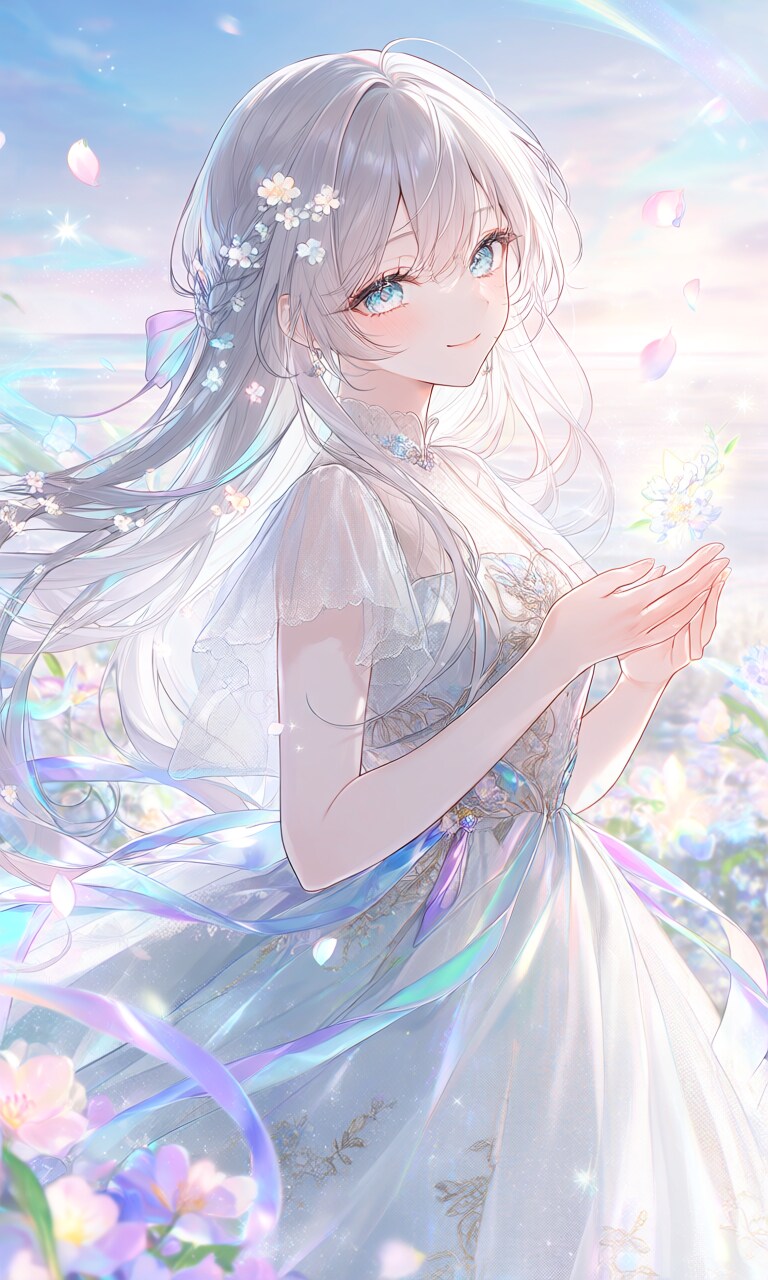 ペールブルーに咲く花片（はなびら）