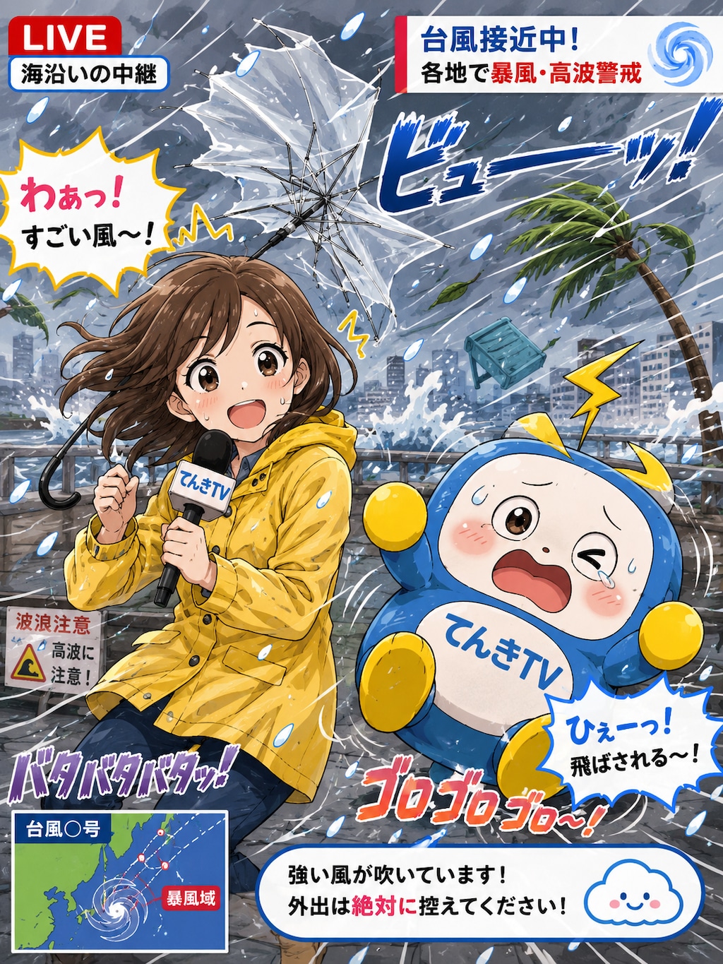 台風の中継🌀