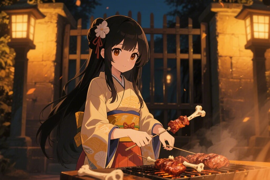 刑務所の前で骨付き肉を焼くさくらちゃん