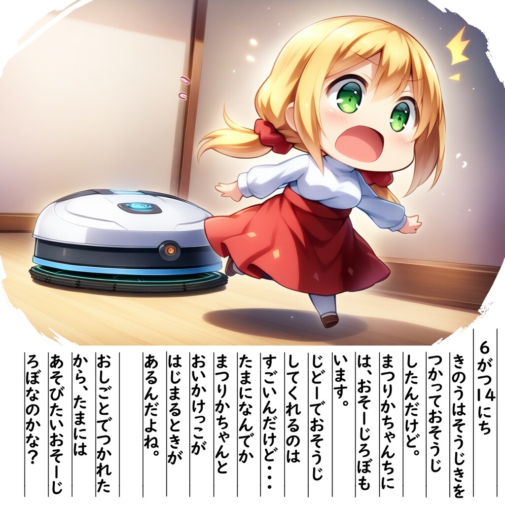 【絵日記】おそーじろぼとおいかけっこです