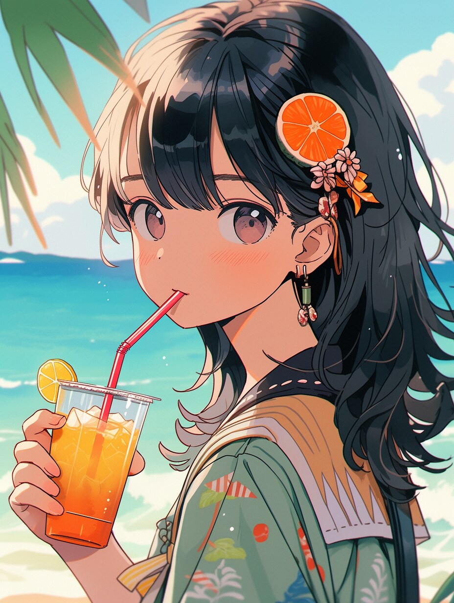 オレンジジュースと海と彼女🍊