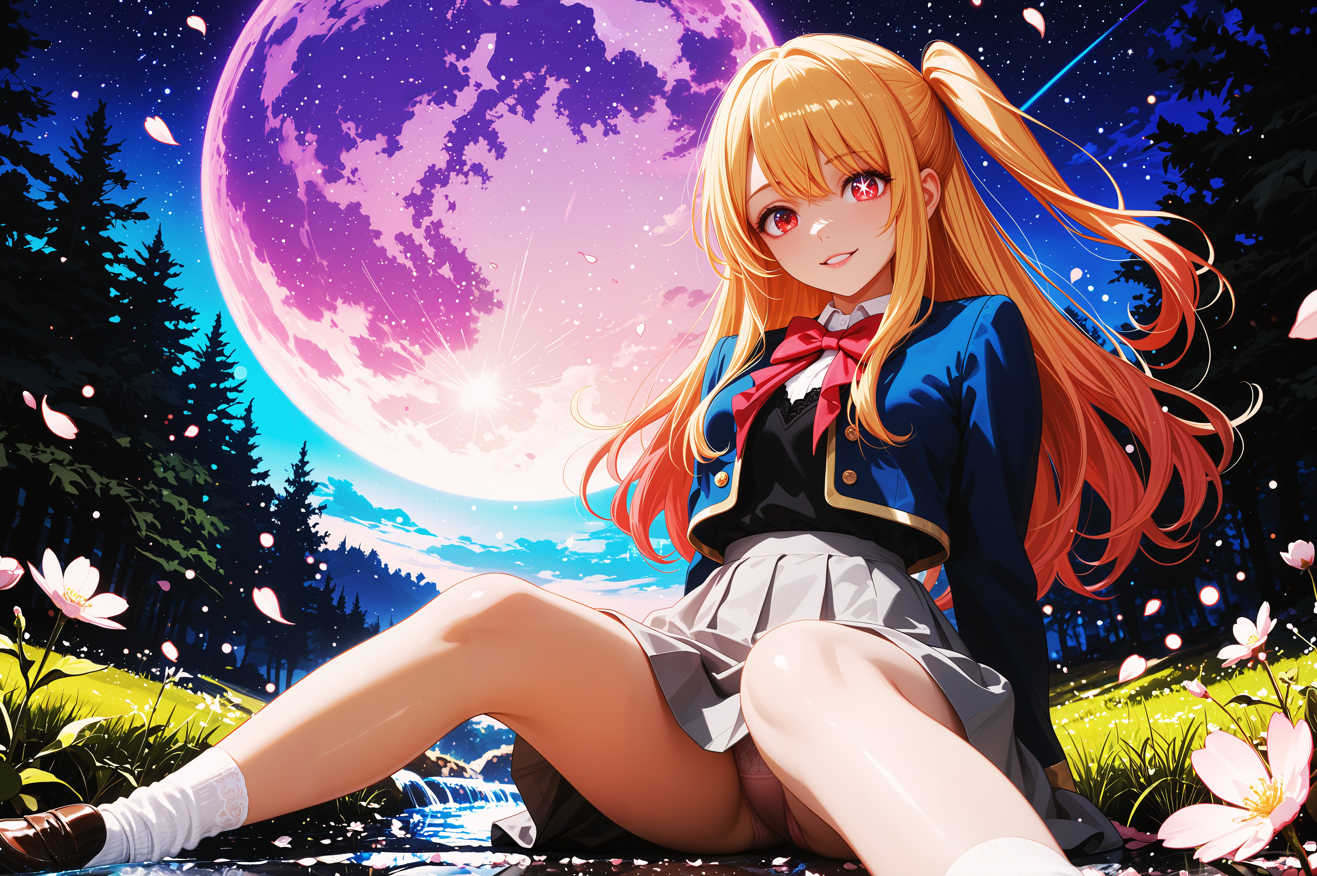 満月と花と少女