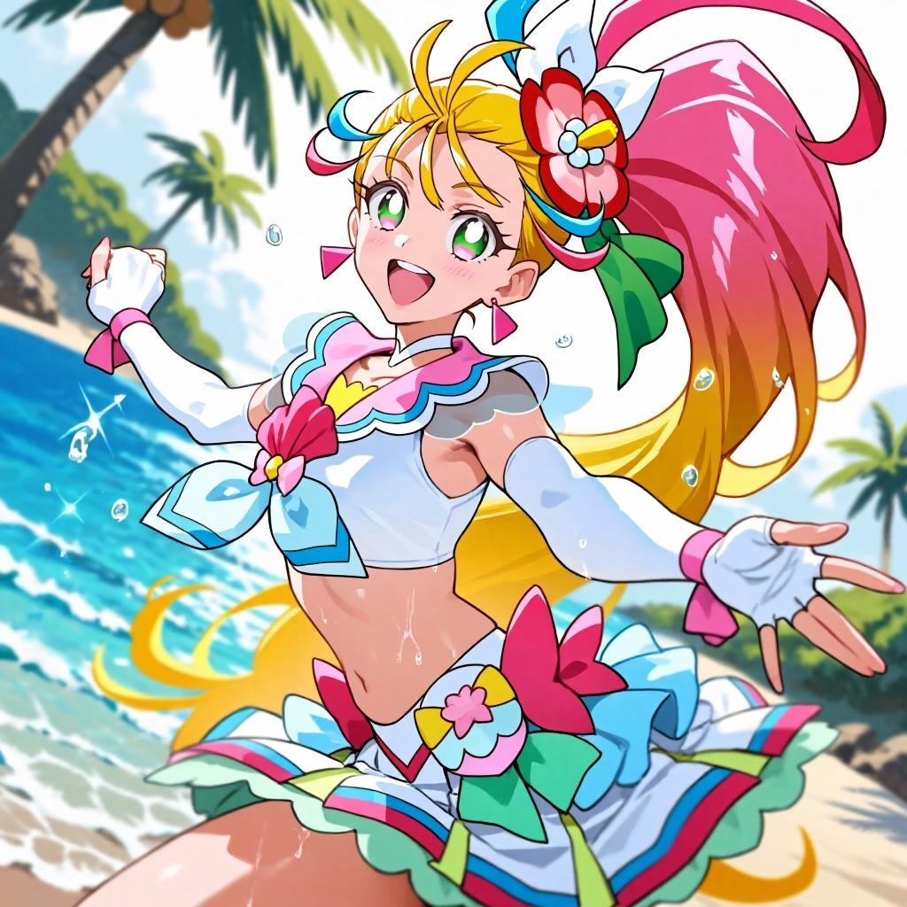キュアサマーと水遊び