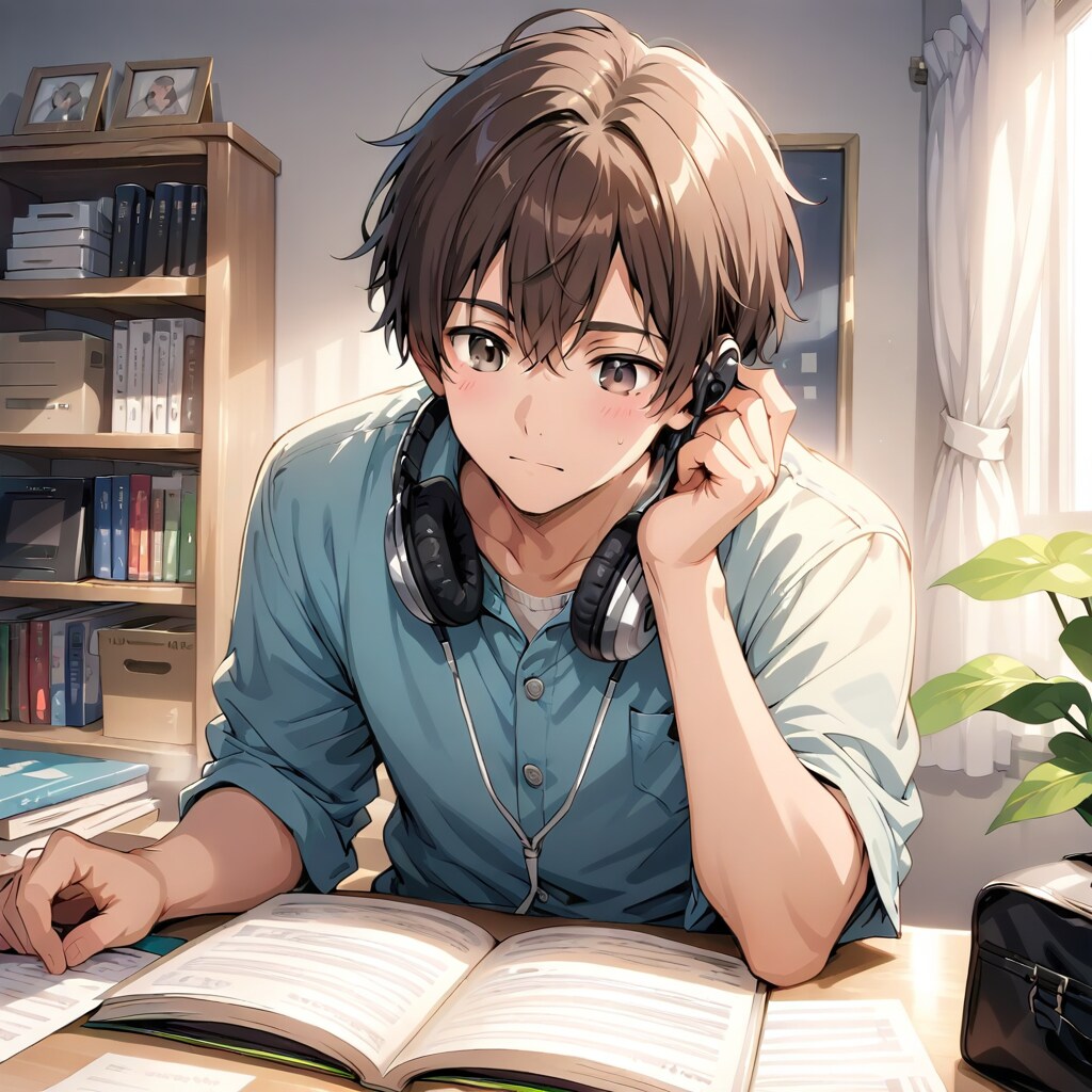 やりたくないけどぉ、勉強しながら音楽聴くかぁ。 | の人気AIイラスト・グラビア