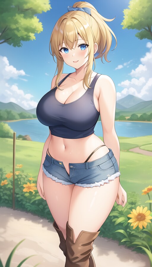 金髪ポニーテール美女