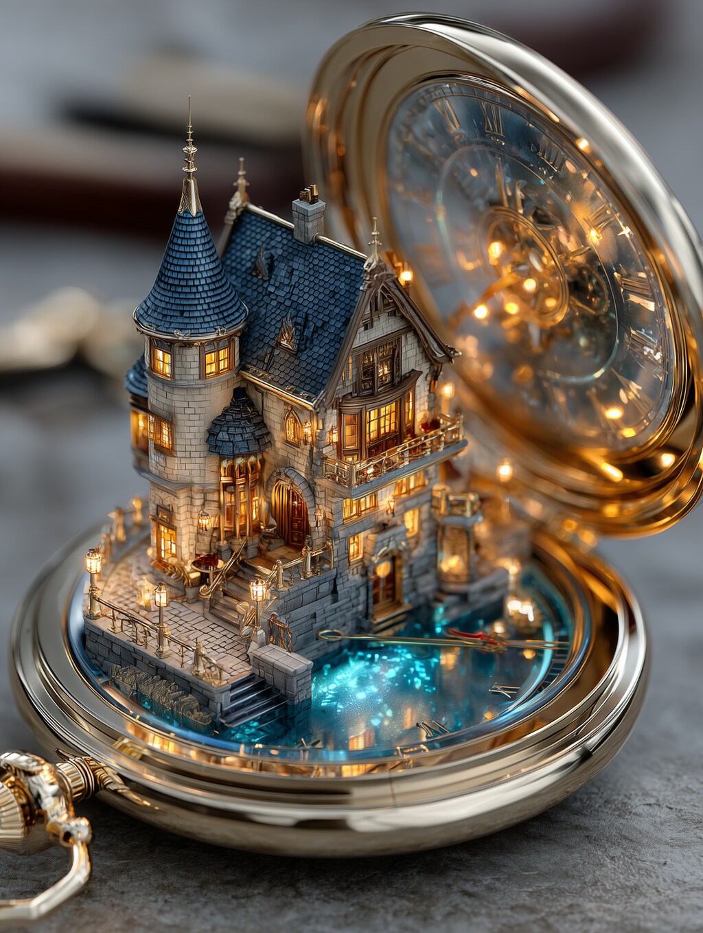 城が飛び出す懐中時計