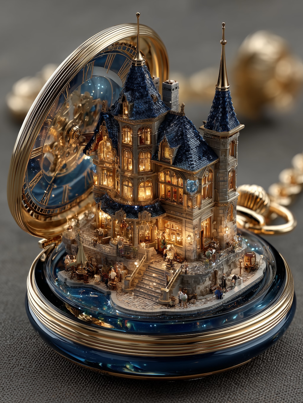 城が飛び出す懐中時計