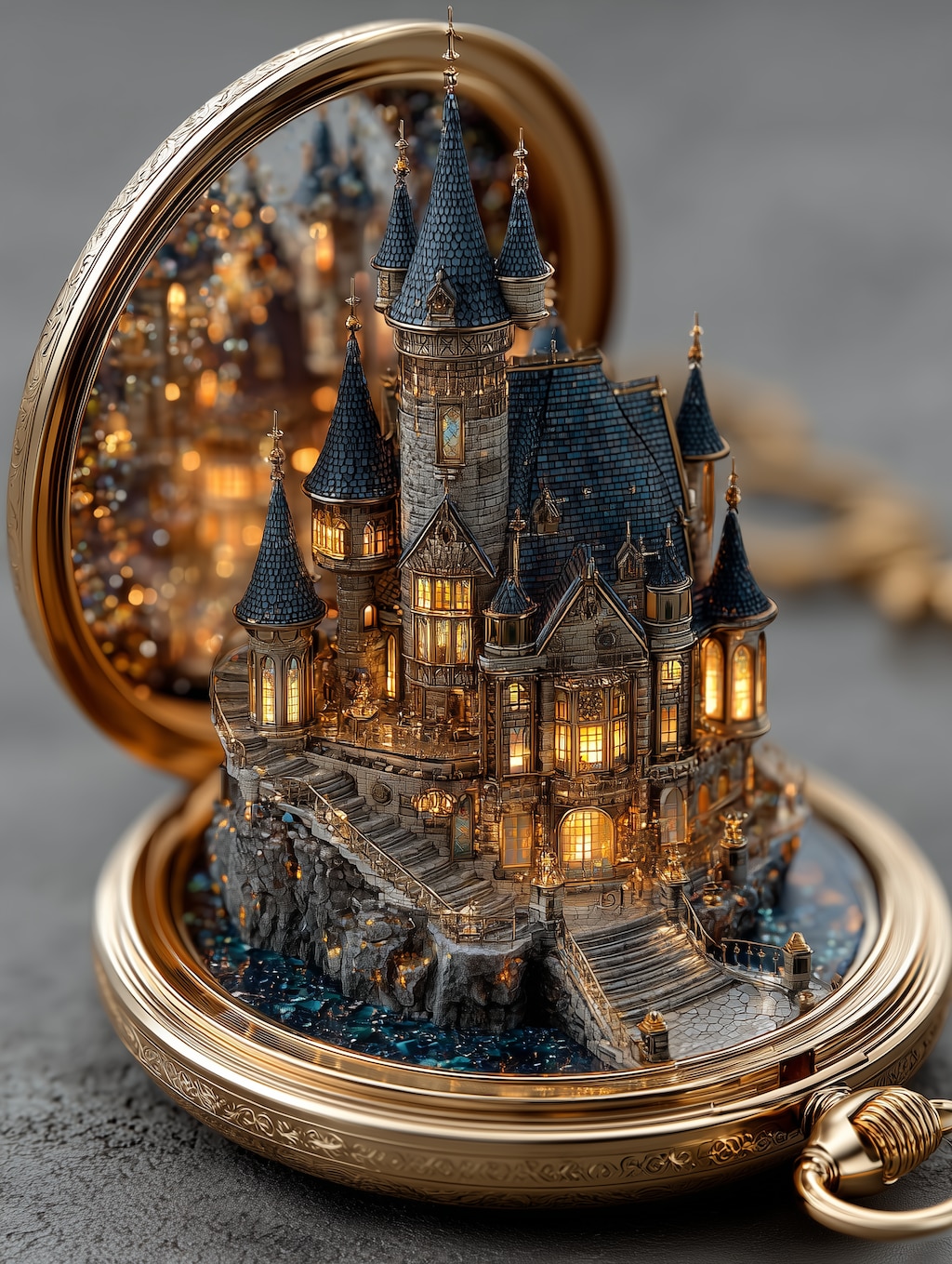 城が飛び出す懐中時計