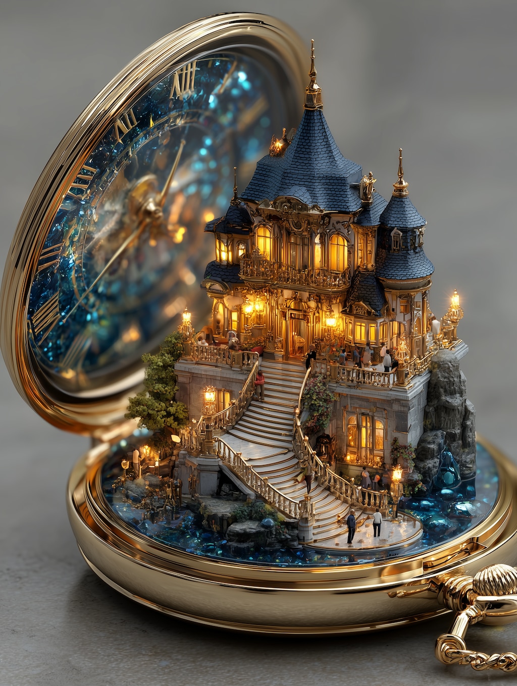 城が飛び出す懐中時計