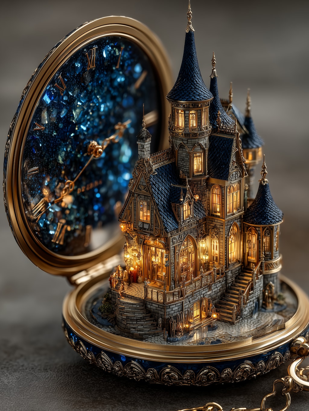 城が飛び出す懐中時計