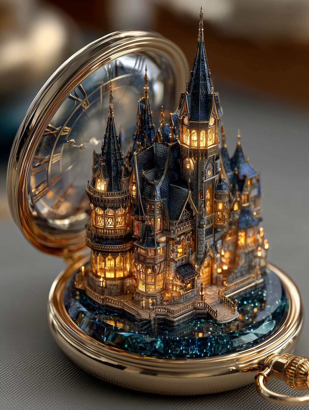 城が飛び出す懐中時計