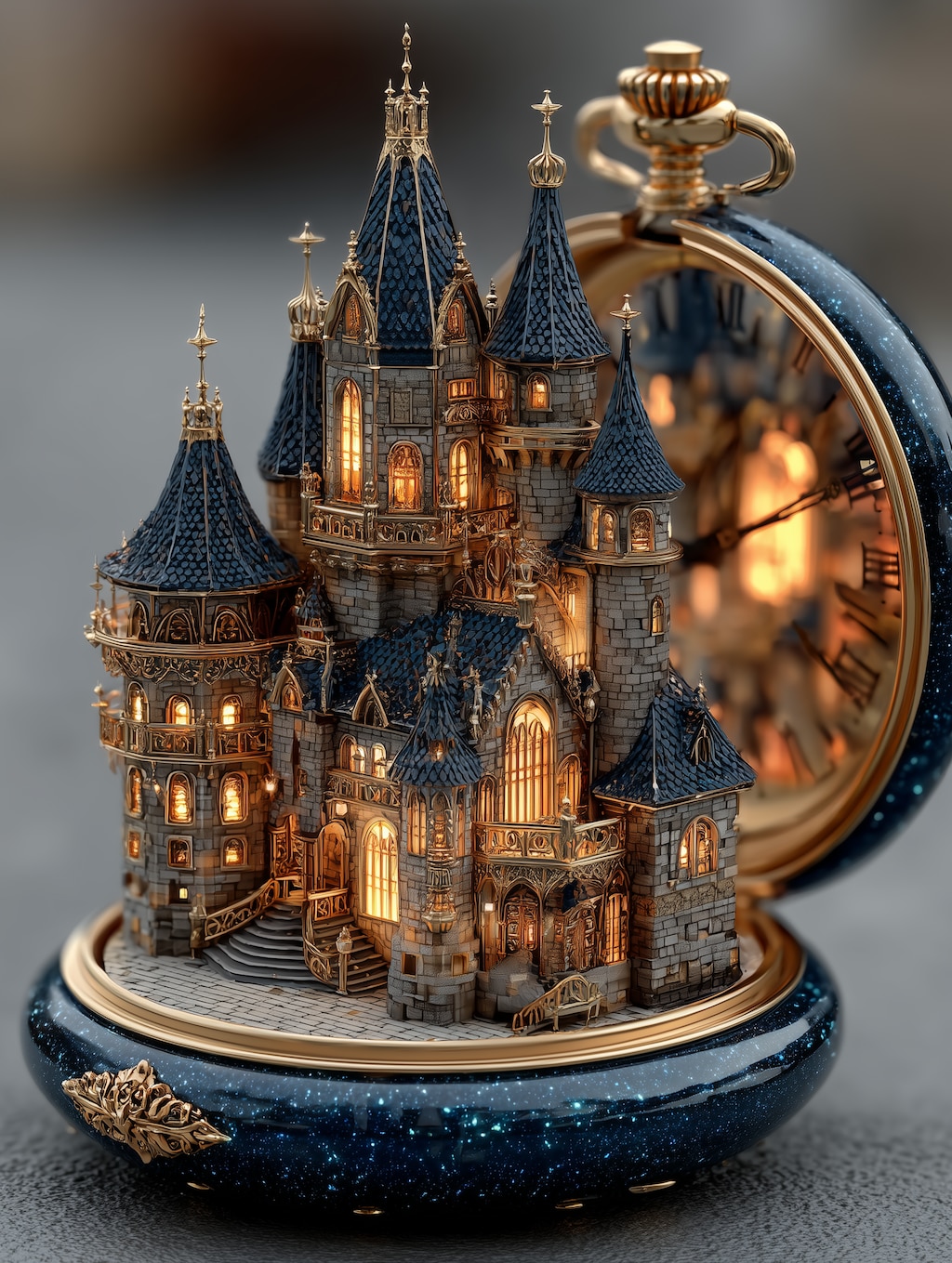 城が飛び出す懐中時計