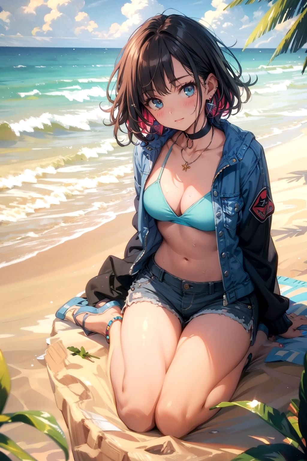 砂浜で座る女の子