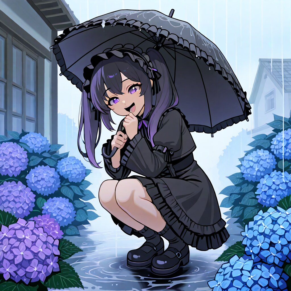 紫陽花を見て笑う企画娘