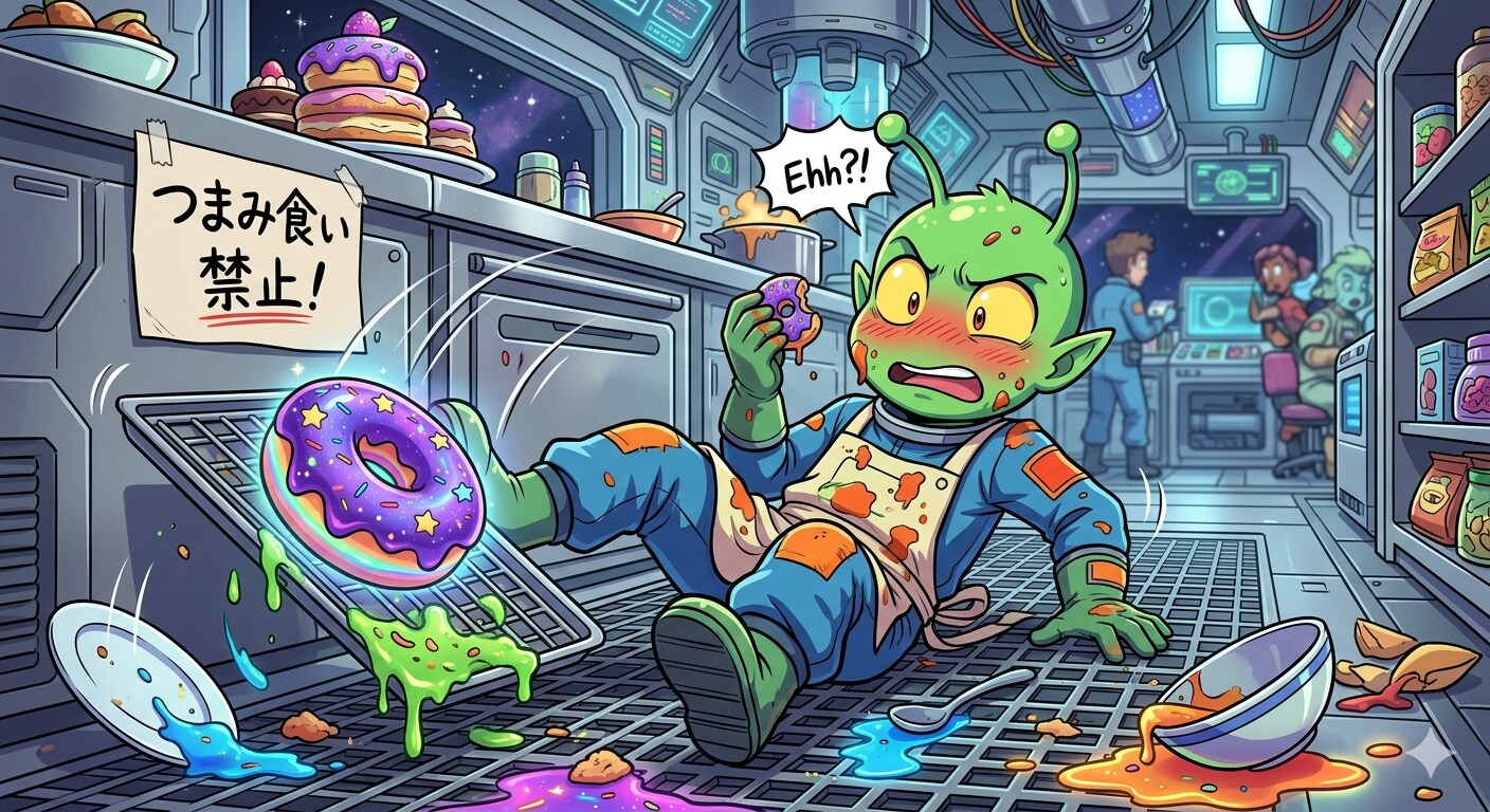 つまみ食いしようとしたらやらかして失敗しちゃった宇宙人