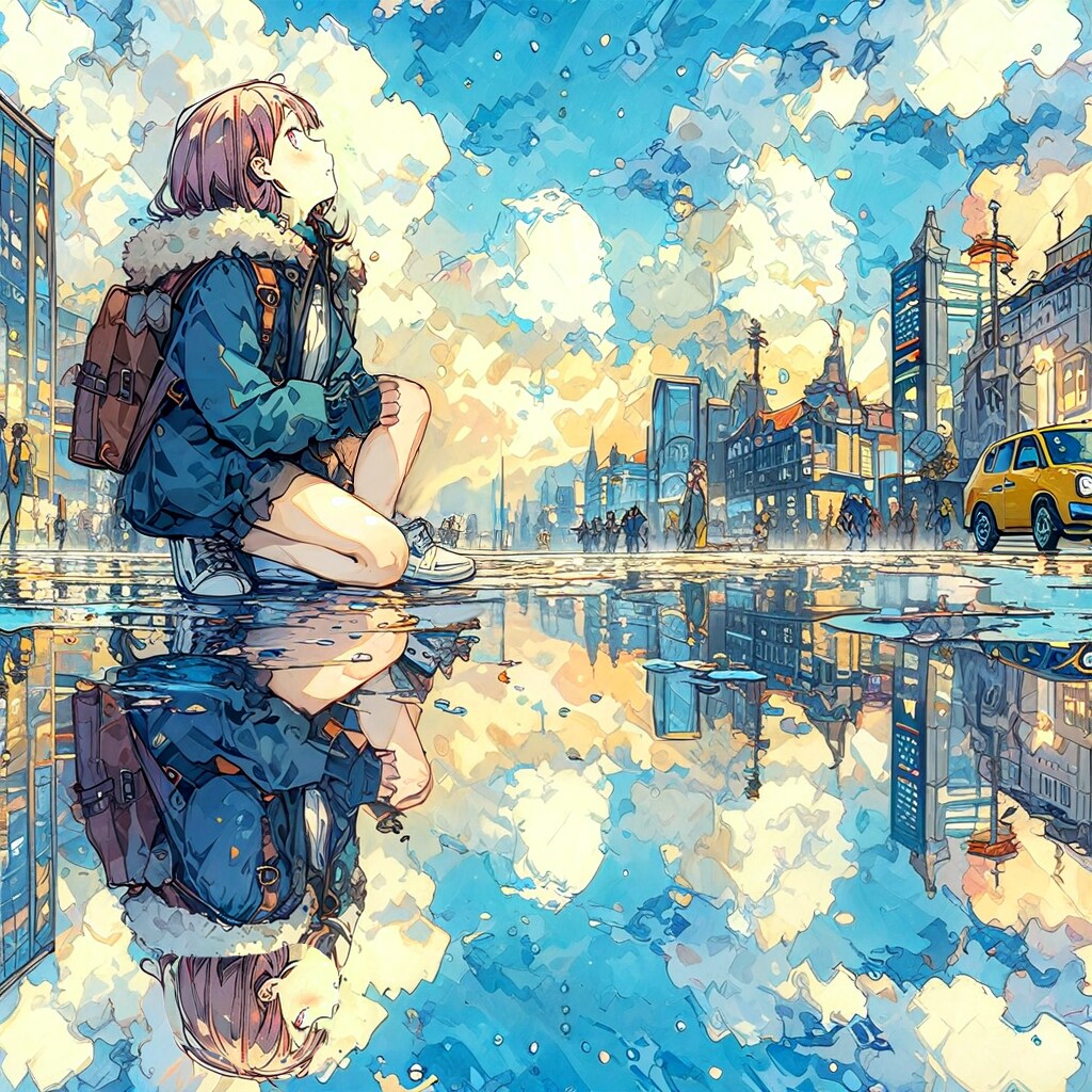 街と水たまり、少女174