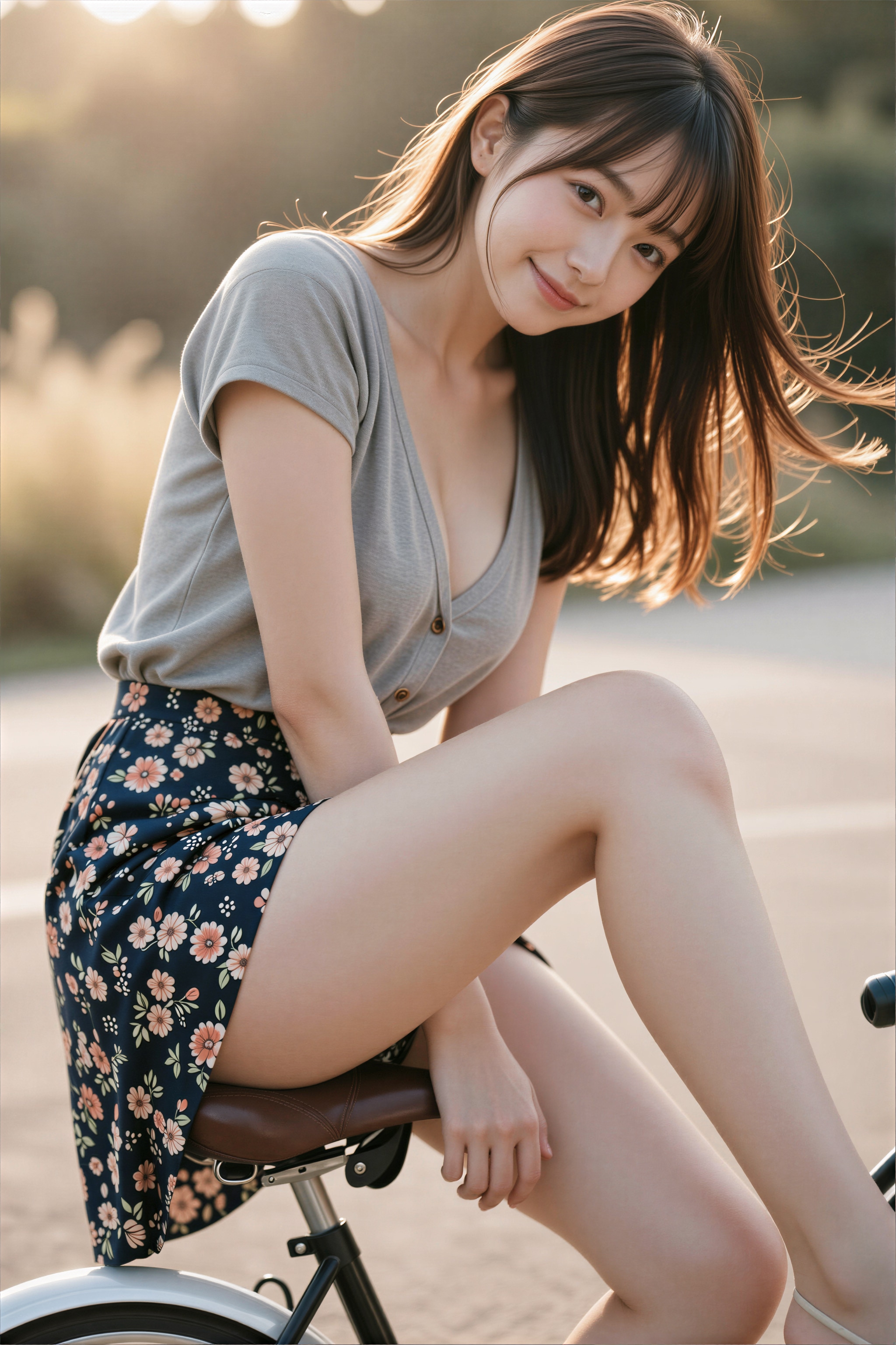 自転車に座る女性