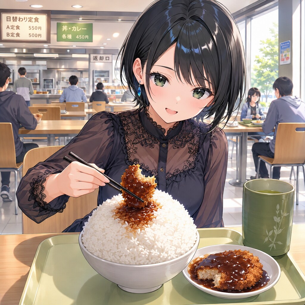 コロッケでご飯をかきこむ藍音ちゃん
