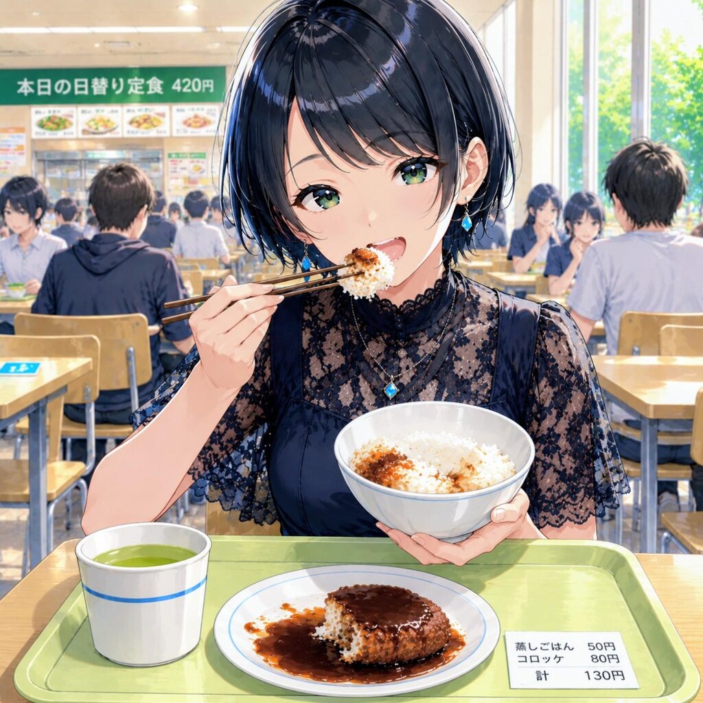 コロッケでご飯をかきこむ藍音ちゃん