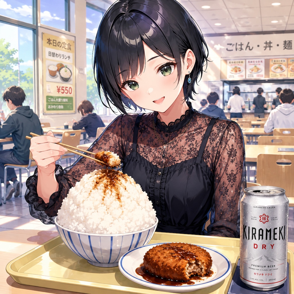 コロッケでご飯をかきこむ藍音ちゃん