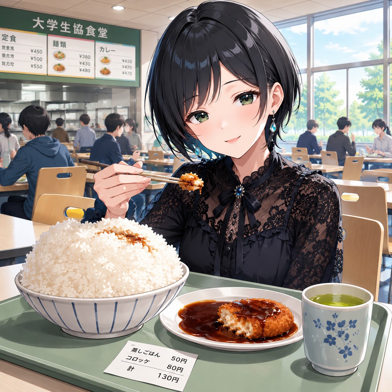 コロッケでご飯をかきこむ藍音ちゃん | の人気AIイラスト・グラビア