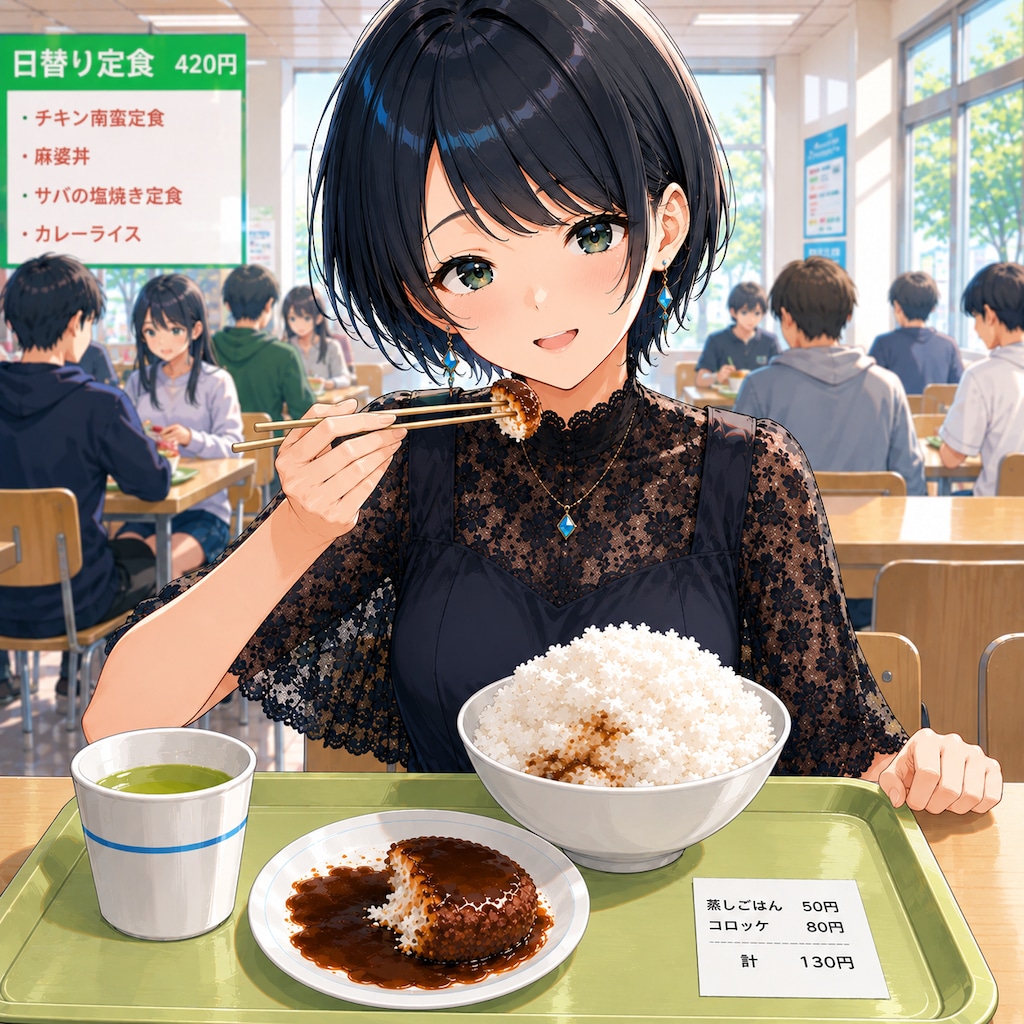 コロッケでご飯をかきこむ藍音ちゃん