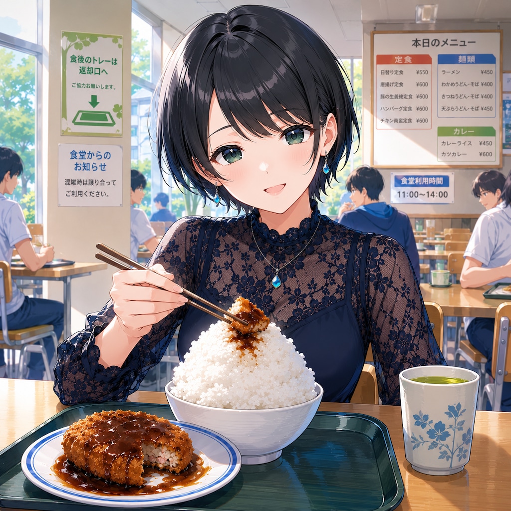 コロッケでご飯をかきこむ藍音ちゃん