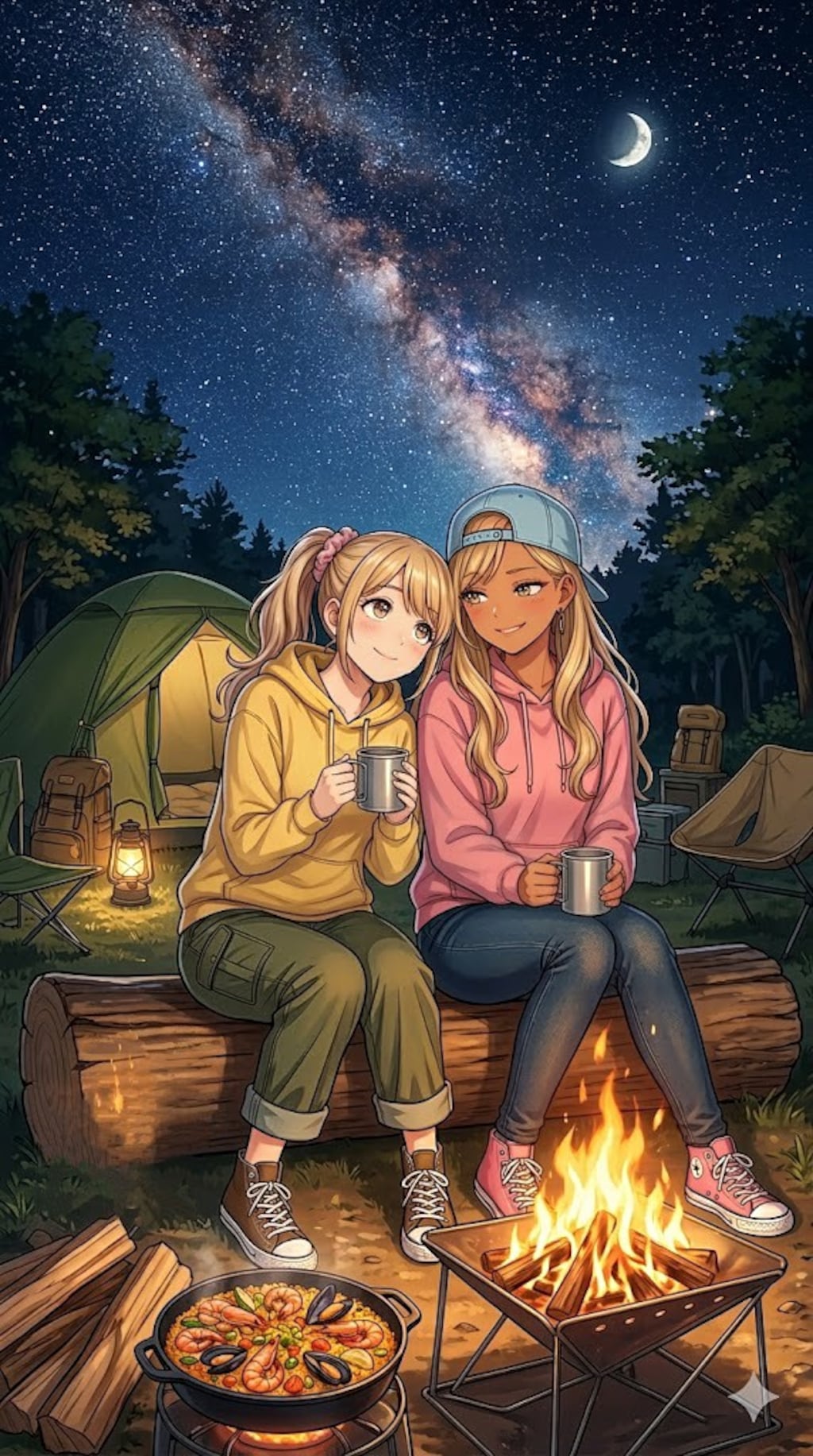 焚き火台の火と天の川銀河