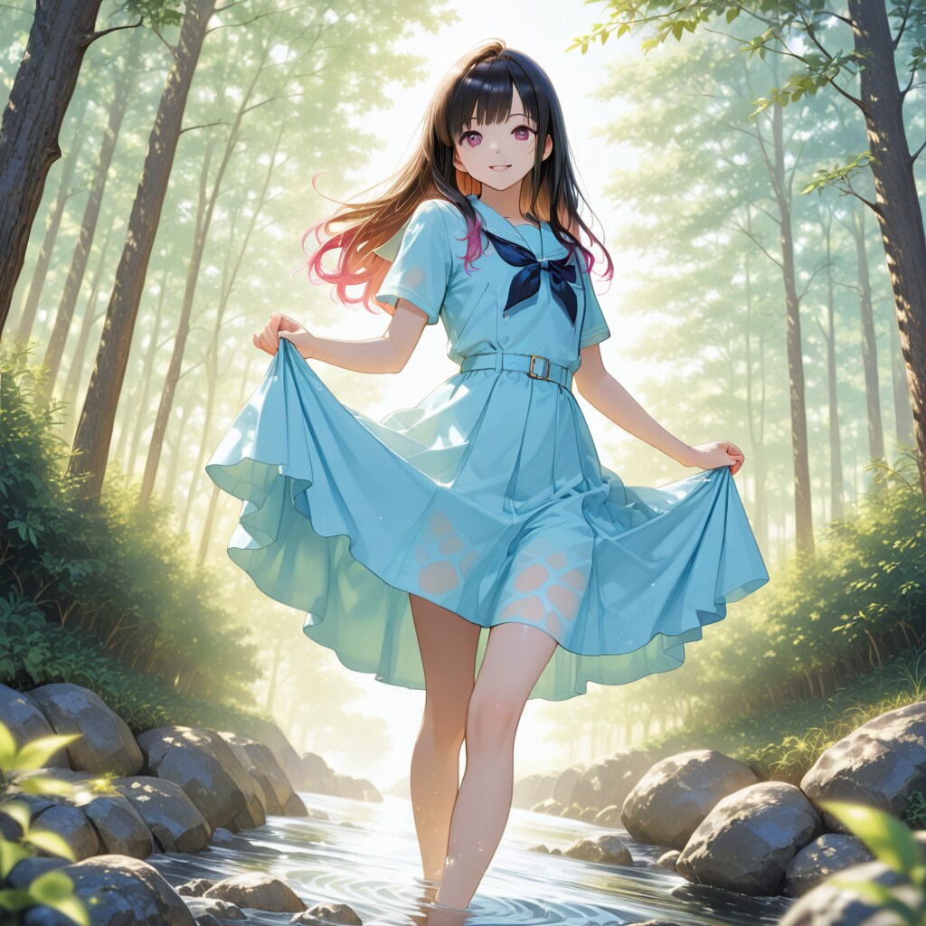 (UL生成)朝の木漏れ日 と 水遊び
