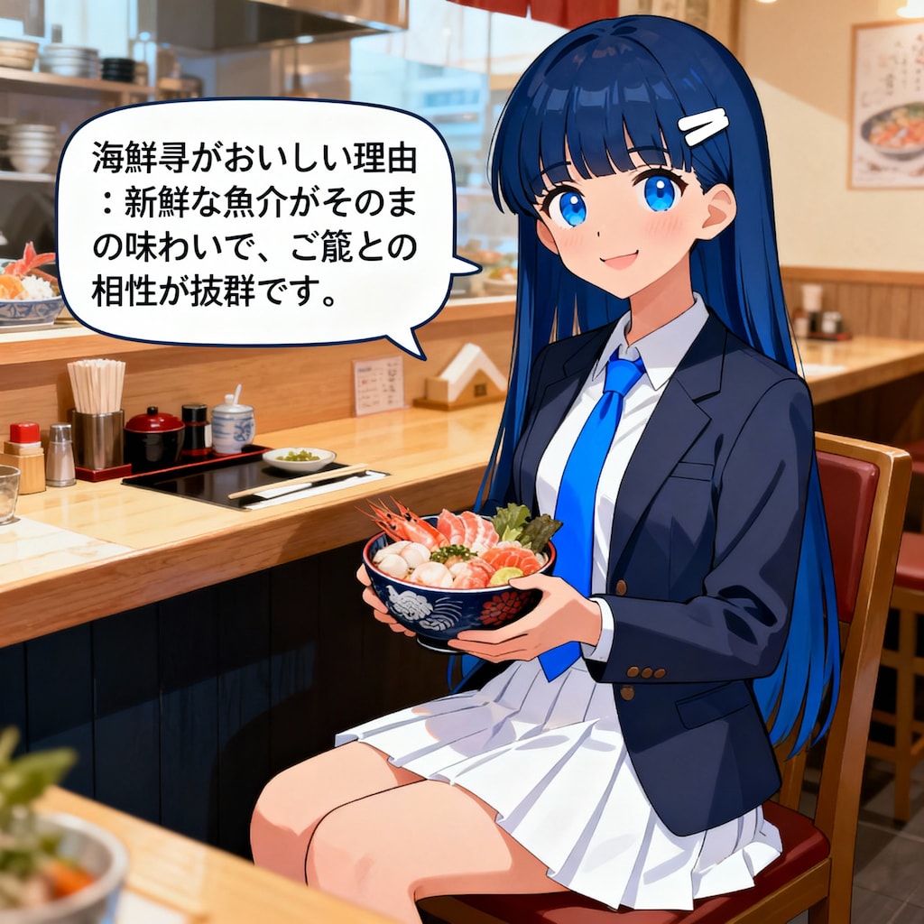 海鮮丼を語るチサちゃん
