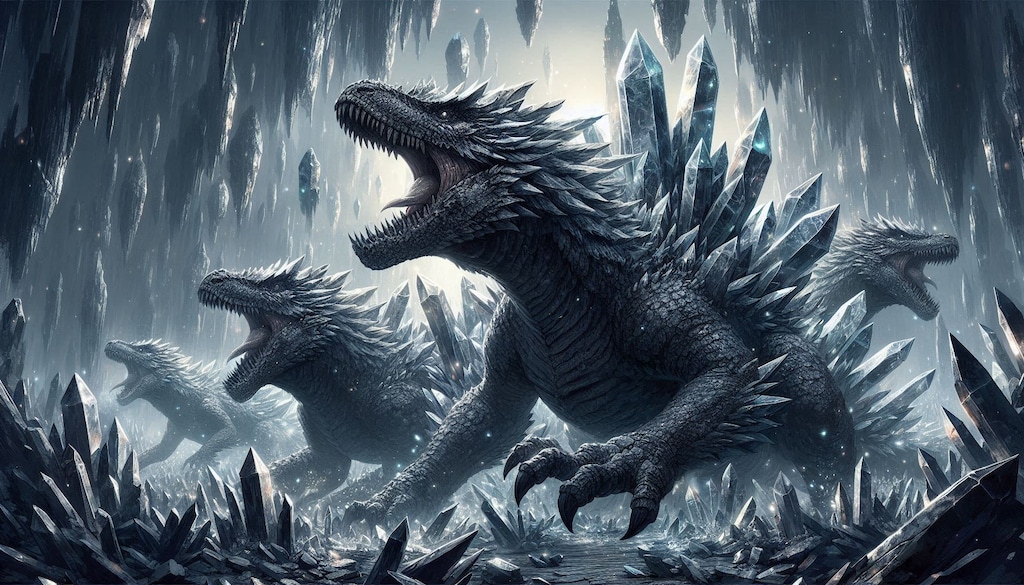 ベテラン冒険者のお小遣い稼ぎとして狩られ続ける💦水晶オオトカゲ（アースドラゴン種）