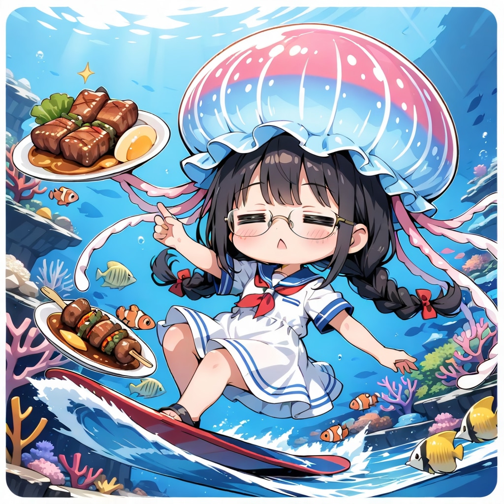 クラゲ帽子の黒髪ちゃん