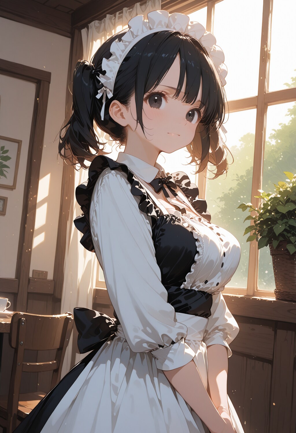 黒髪ツーサイドアップなメイドちゃん