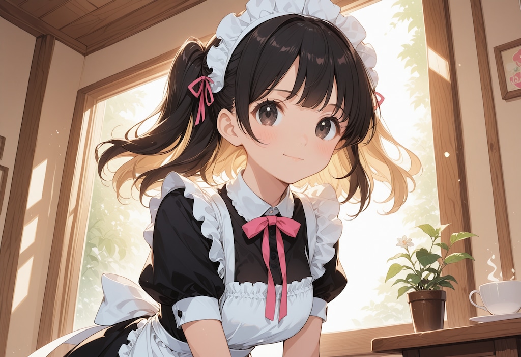 黒髪ツーサイドアップなメイドちゃん