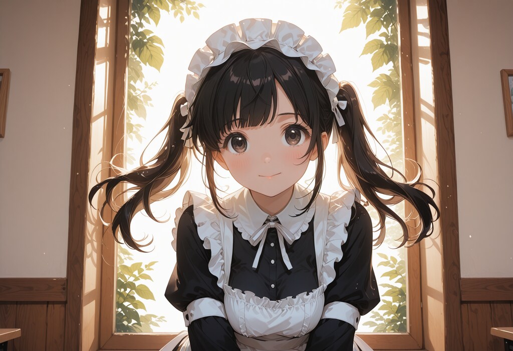 黒髪ツーサイドアップなメイドちゃん